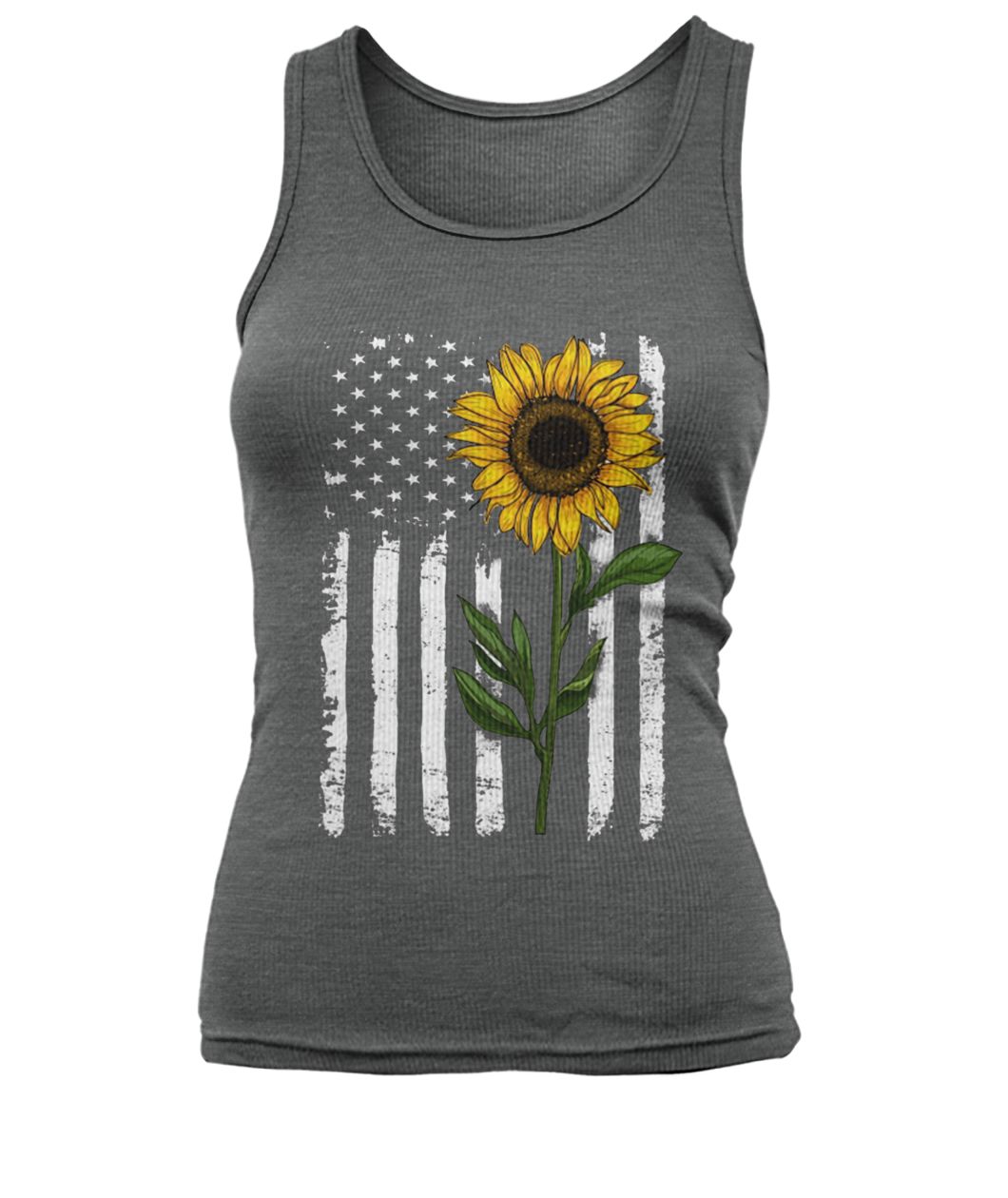 American flag sunflower hippie distressed women's tank top