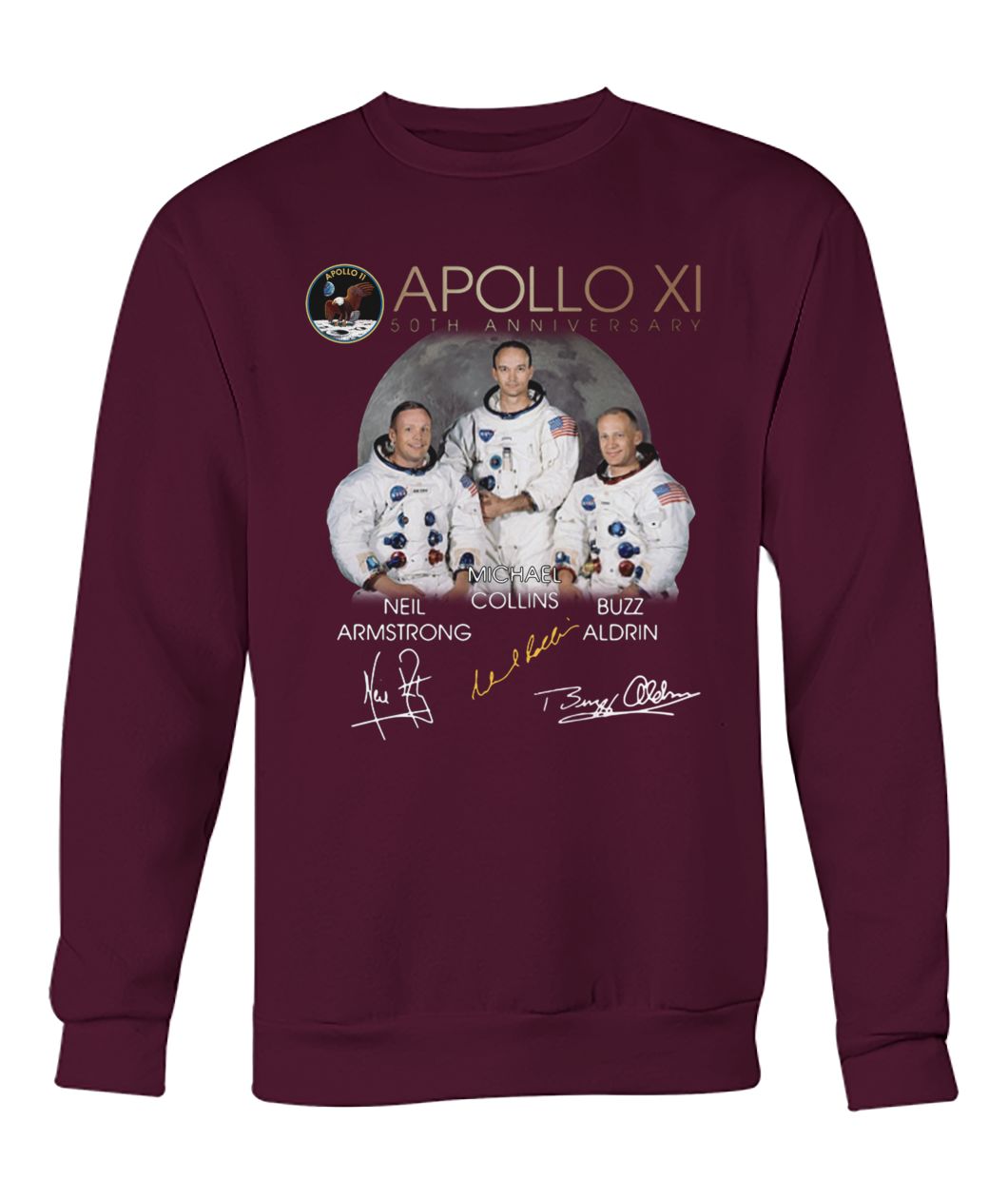 Apollo 11 50th anniversary neil armstrong michael collins buzz aldrin signatures crew neck sweatshirt