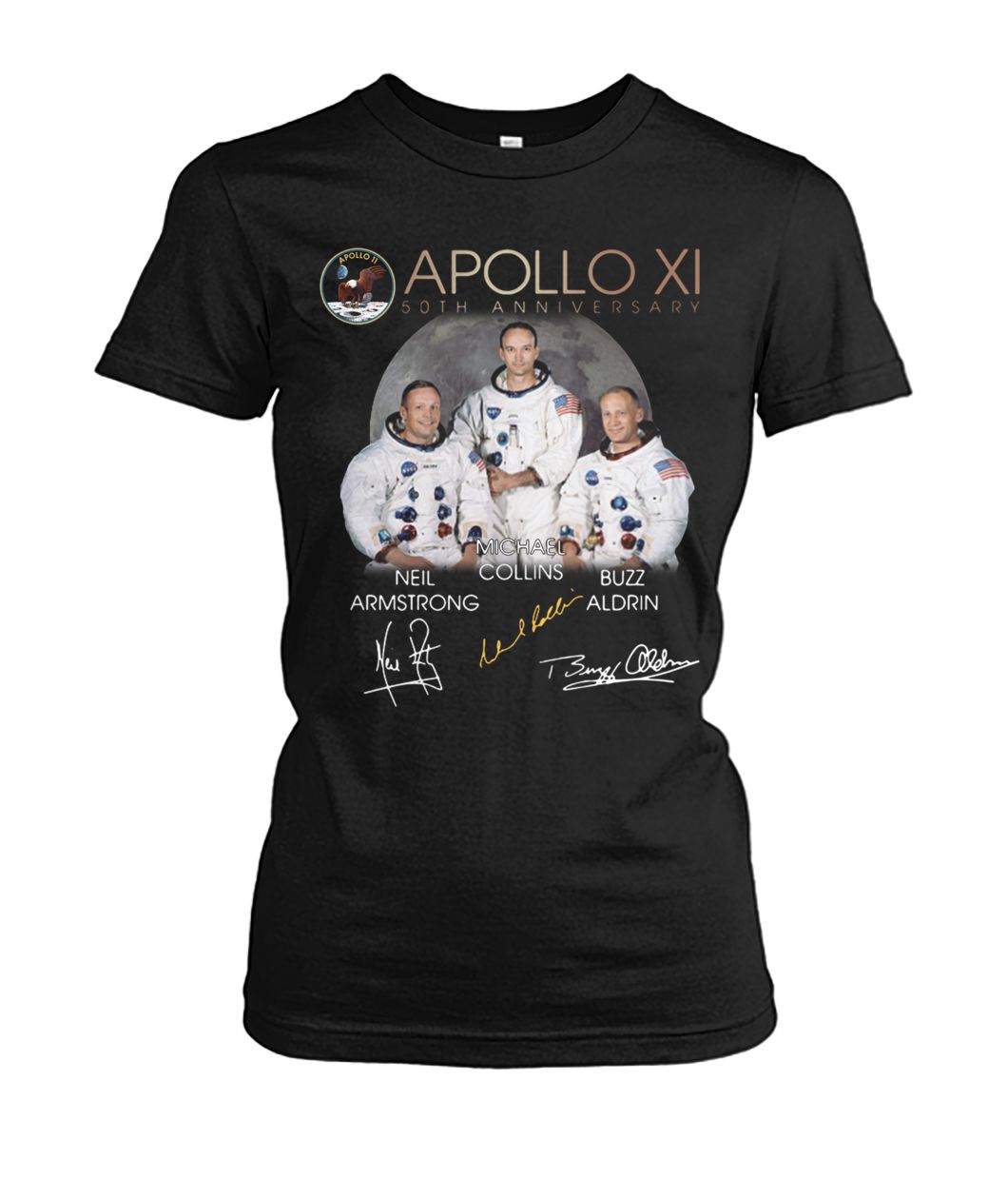 Apollo 11 50th anniversary neil armstrong michael collins buzz aldrin signatures women's crew tee