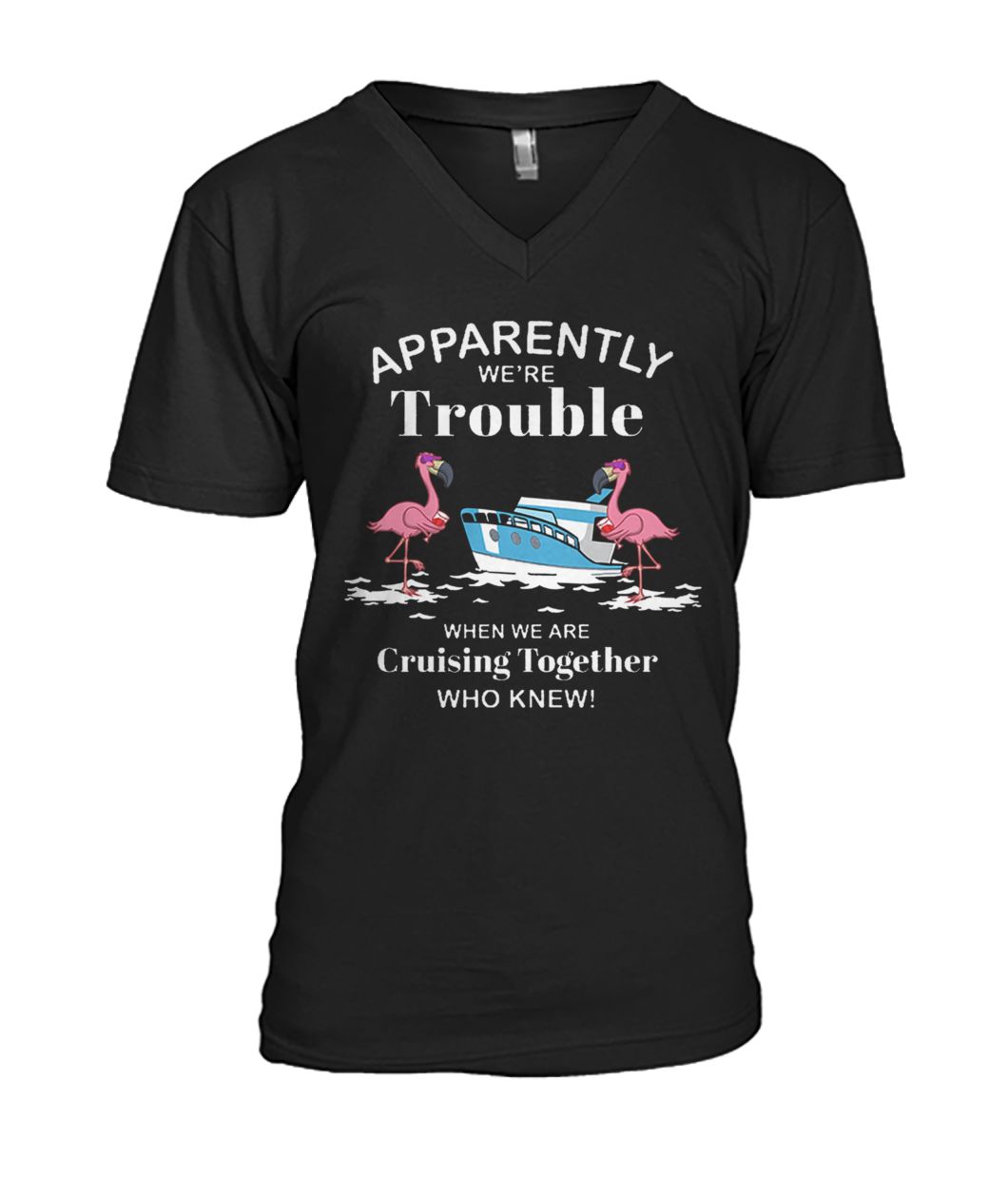 Apparently we're trouble when we are cruising together who knew flamingo mens v-neck
