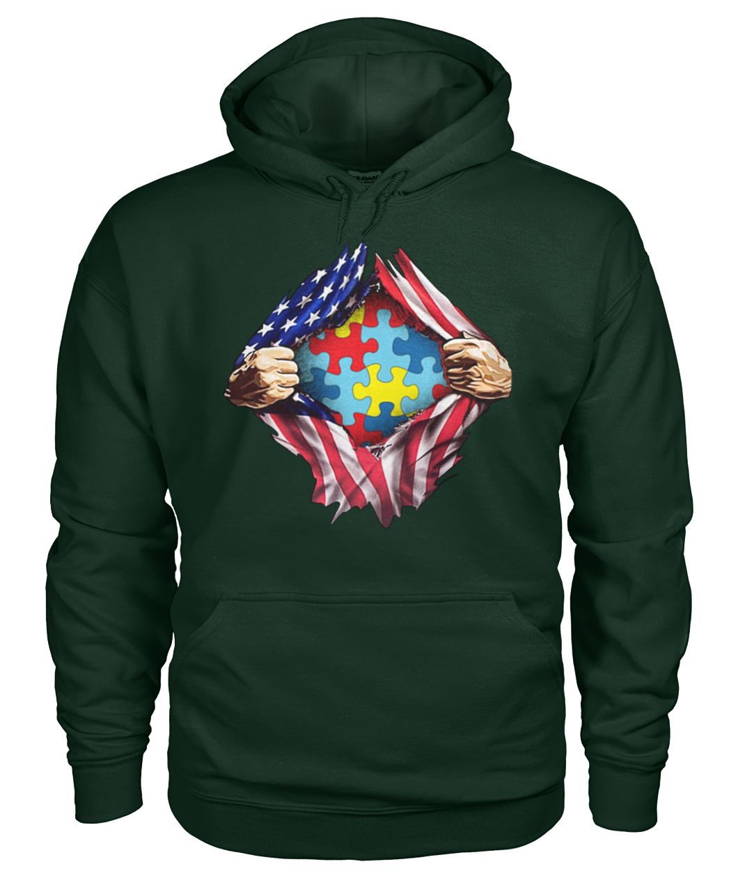 Autism awareness inside USA flag gildan hoodie