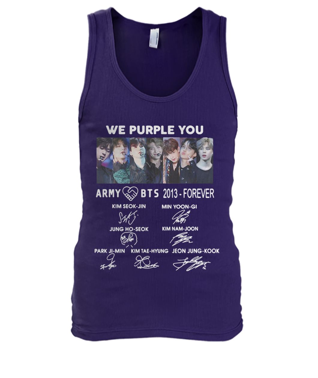 BTS we purple you army 2013-forever signatures men's tank top