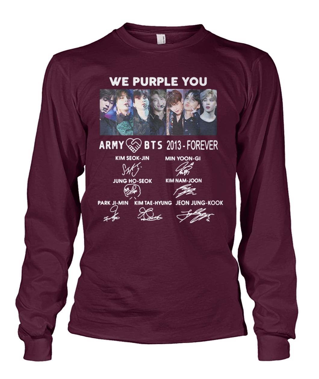 BTS we purple you army 2013-forever signatures unisex long sleeve