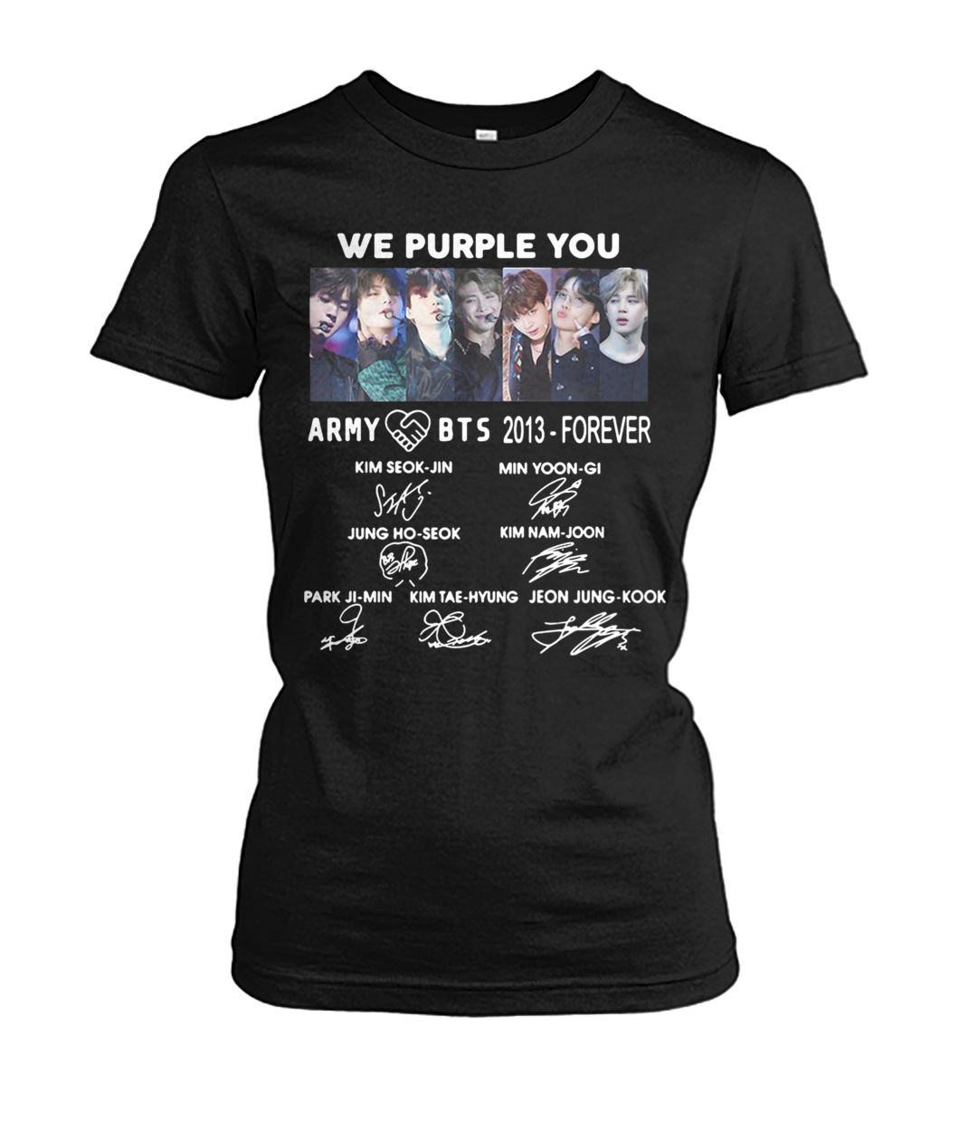 BTS we purple you army 2013-forever signatures women's crew tee