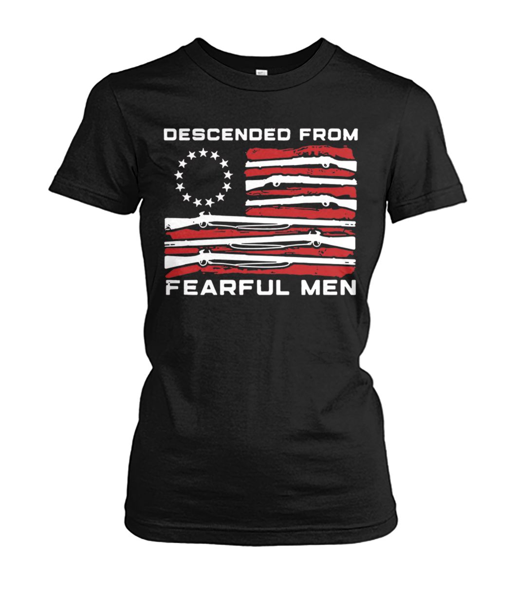Betsy ross flag descended from fearful men women's crew tee