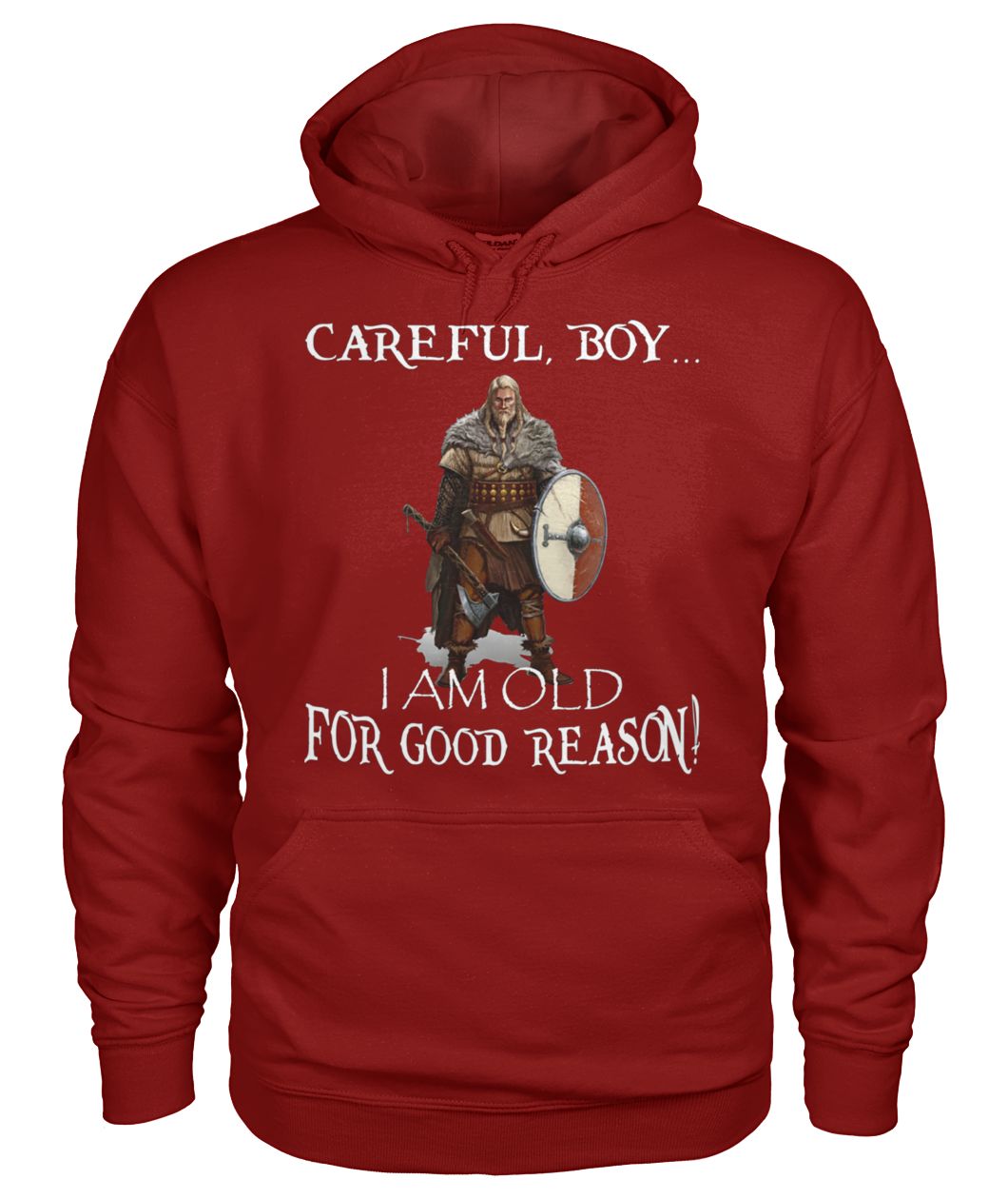Careful boy I am old for good reason viking gildan hoodie