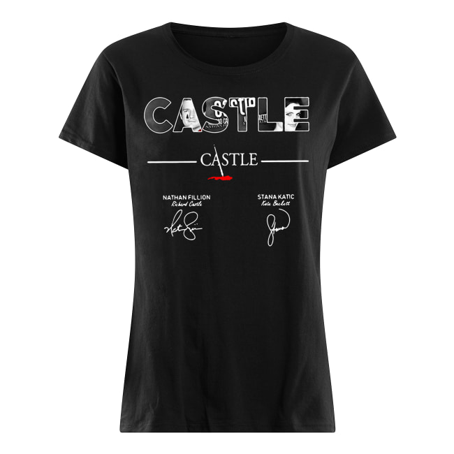 Castle nathan fillion stana katic signatures women's shirt