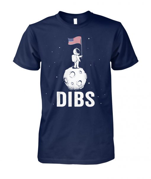 DIBS american flag on moon astronaut space july 4th unisex cotton tee