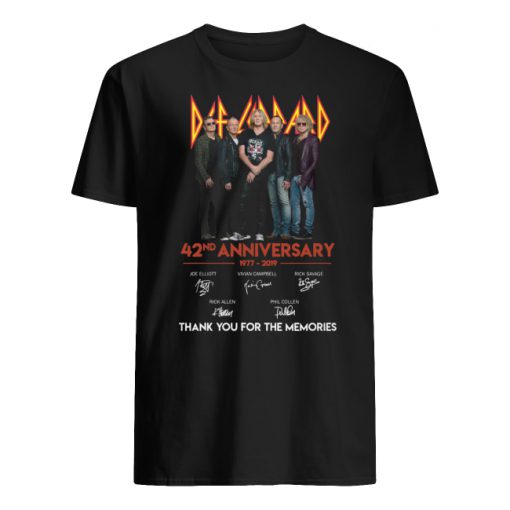 Def leppard rock band 42nd anniversary 1977-2019 signatures thank you for the memories men's shirt