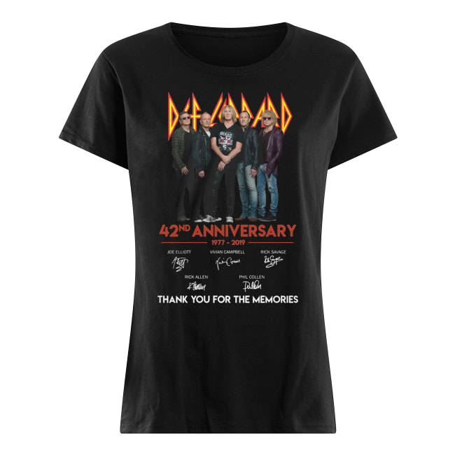 Def leppard rock band 42nd anniversary 1977-2019 signatures thank you for the memories women's shirt