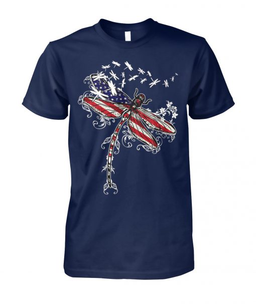 Dragonfly american flag 4th of july unisex cotton tee