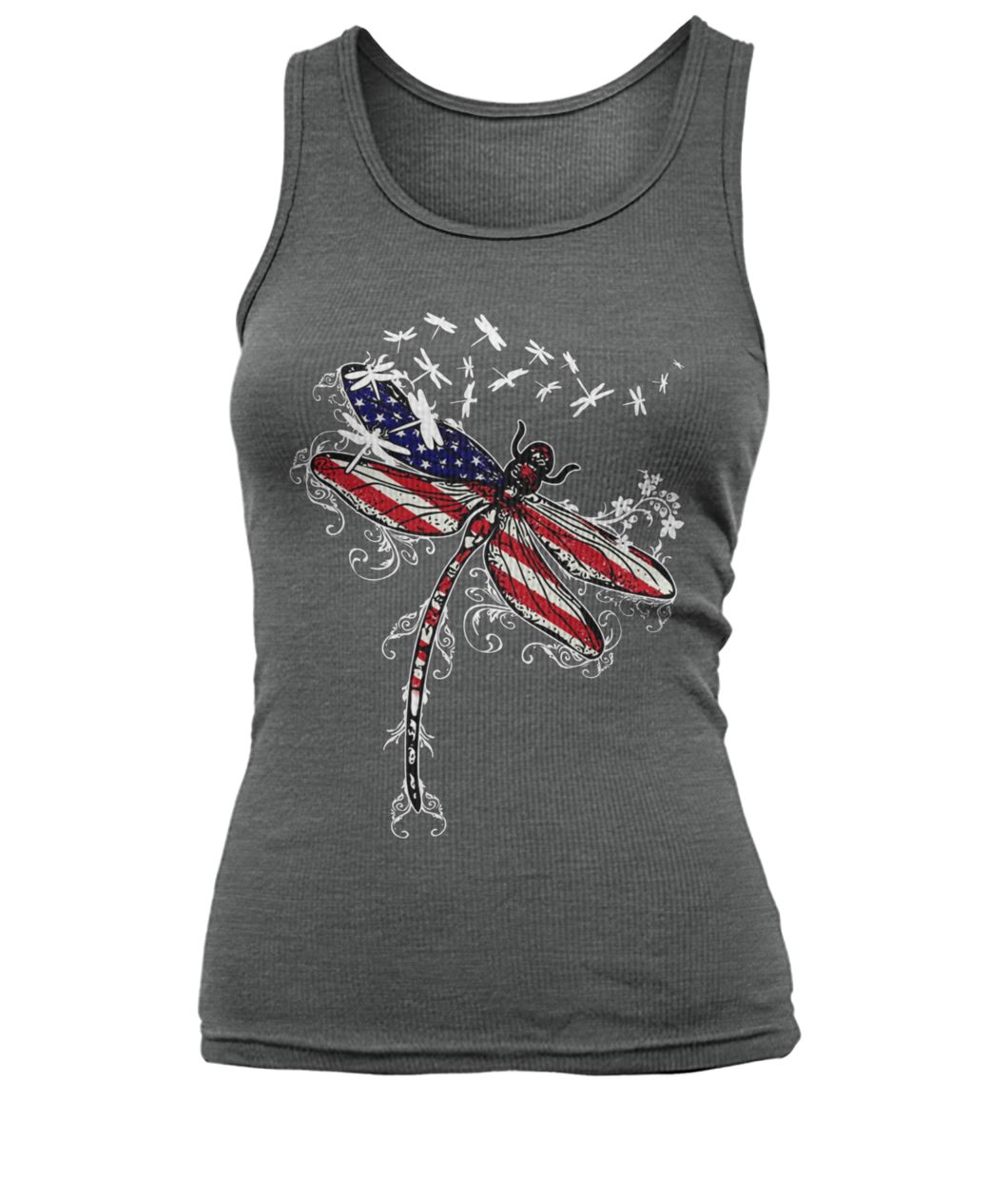 Dragonfly american flag 4th of july women's tank top