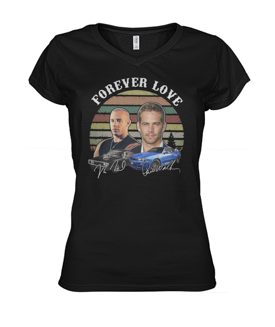 Forever love fast and furious vintage signatures women's v-neck