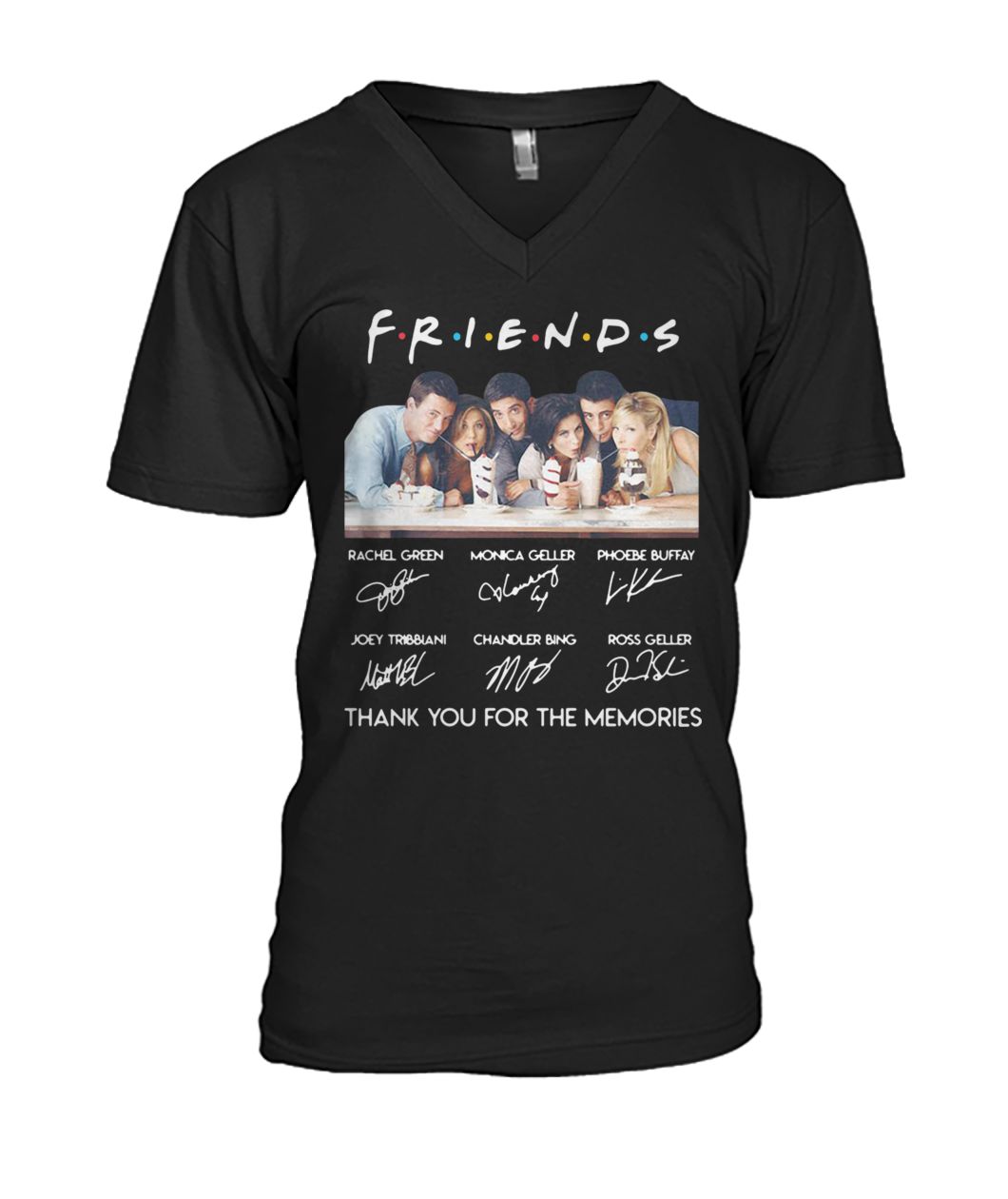 Friends characters signature thank you for the memories signatures mens v-neck
