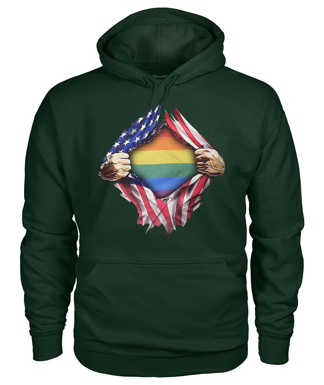 Gay pride flag inside american flag gildan hoodie