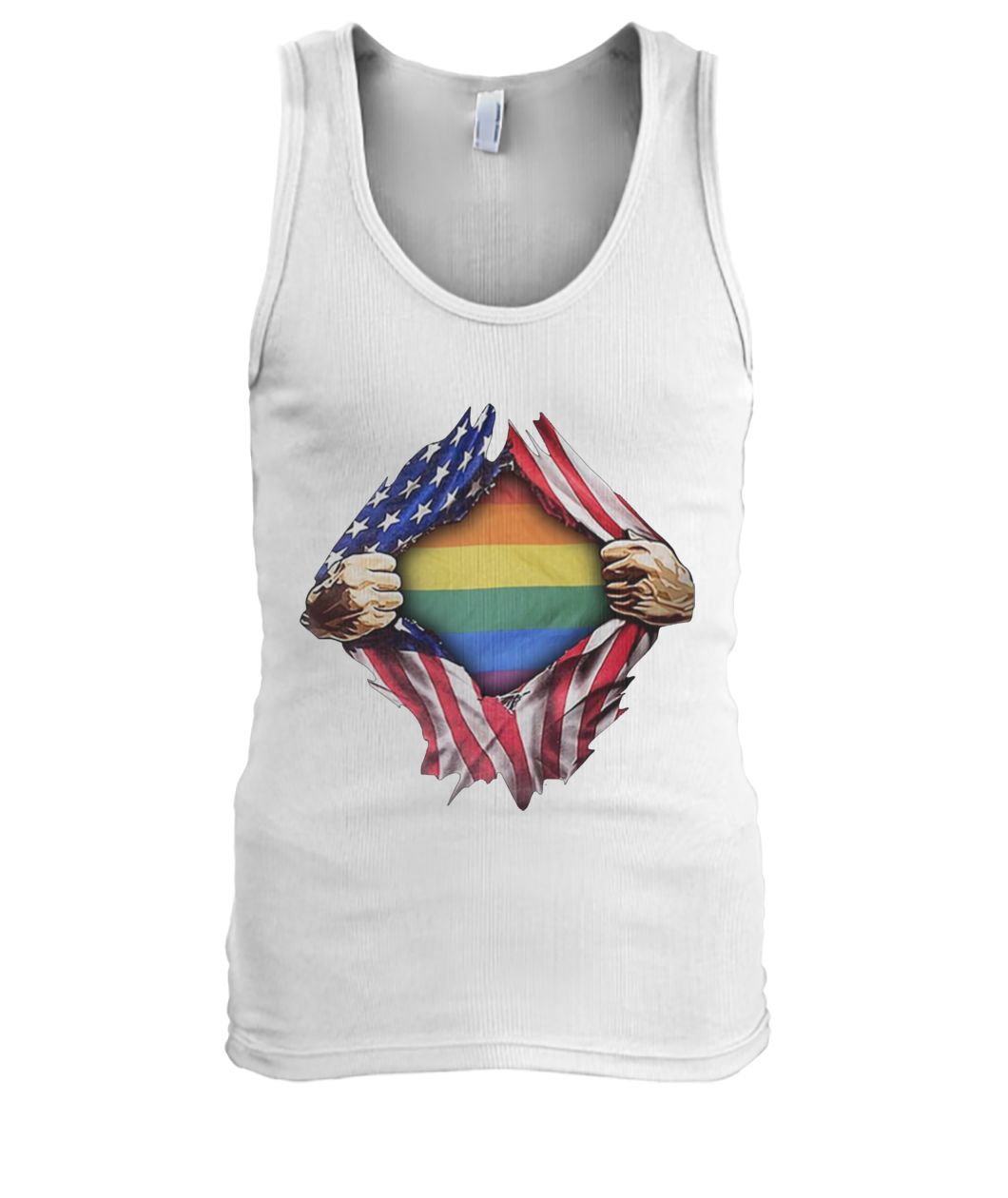 Gay pride flag inside american flag men's tank top