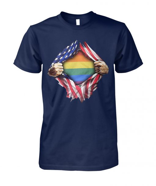 Gay pride flag inside american flag unisex cotton tee