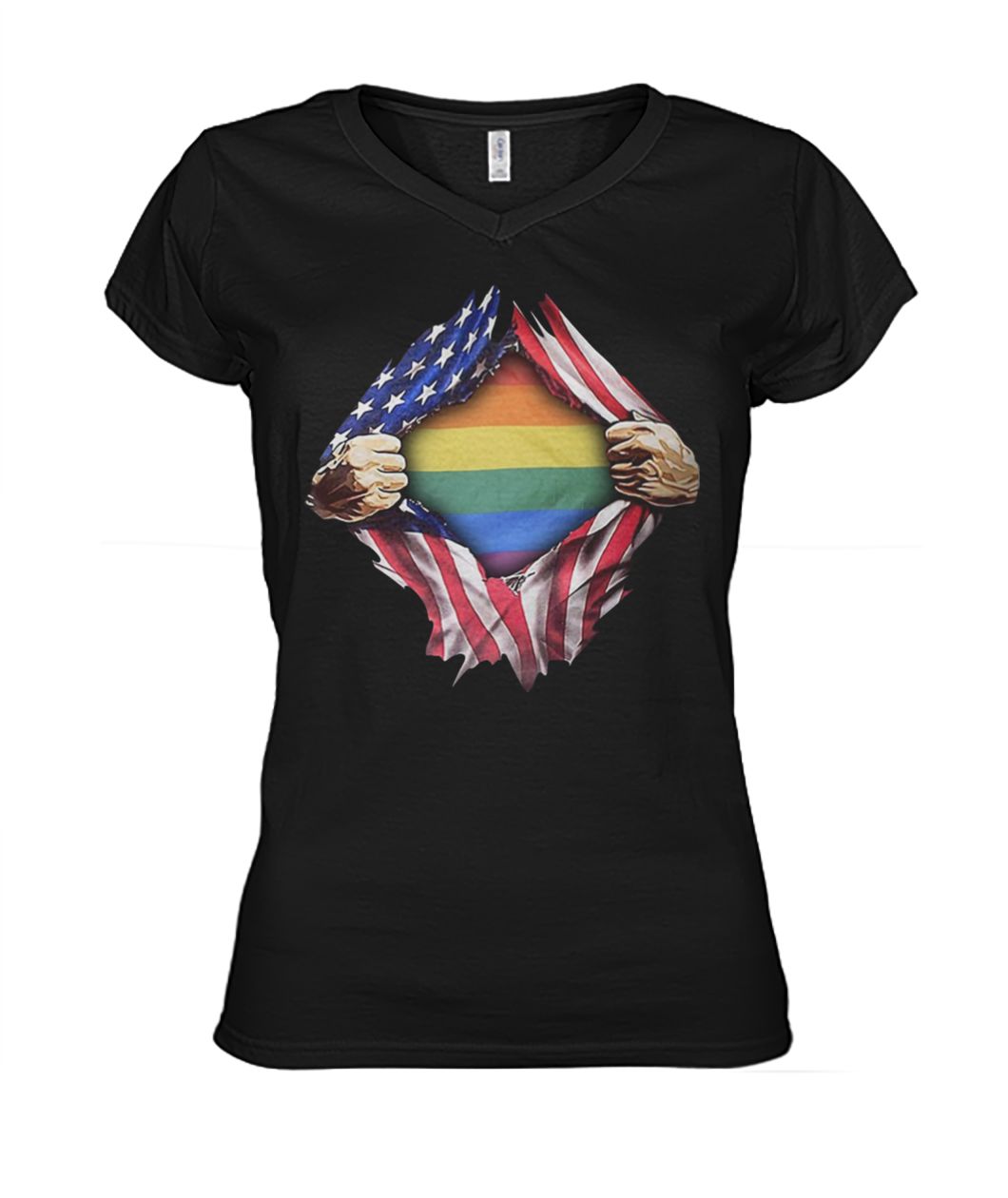 Gay pride flag inside american flag women's v-neck