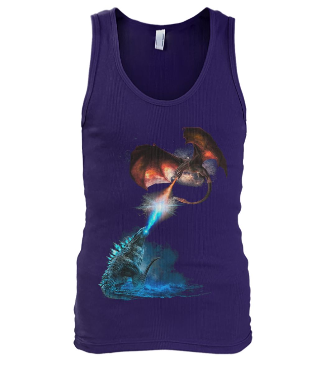 Godzilla fight with red dragon men's tank top