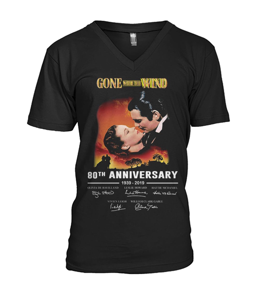 Gone with the wind 80th anniversary 1939 2019 signatures mens v-neck
