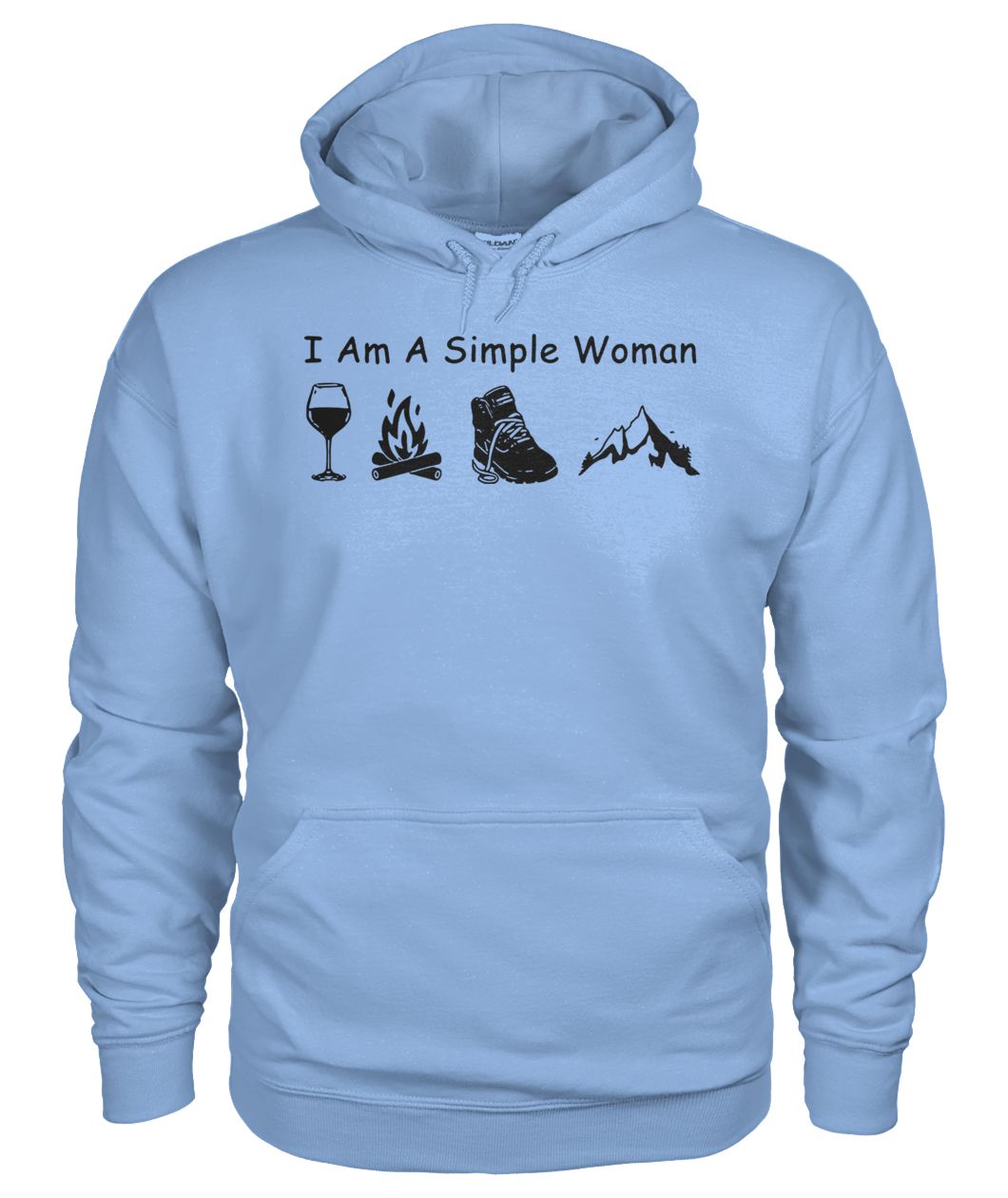 I am a simple woman I love wine camping boot and hiking gildan hoodie