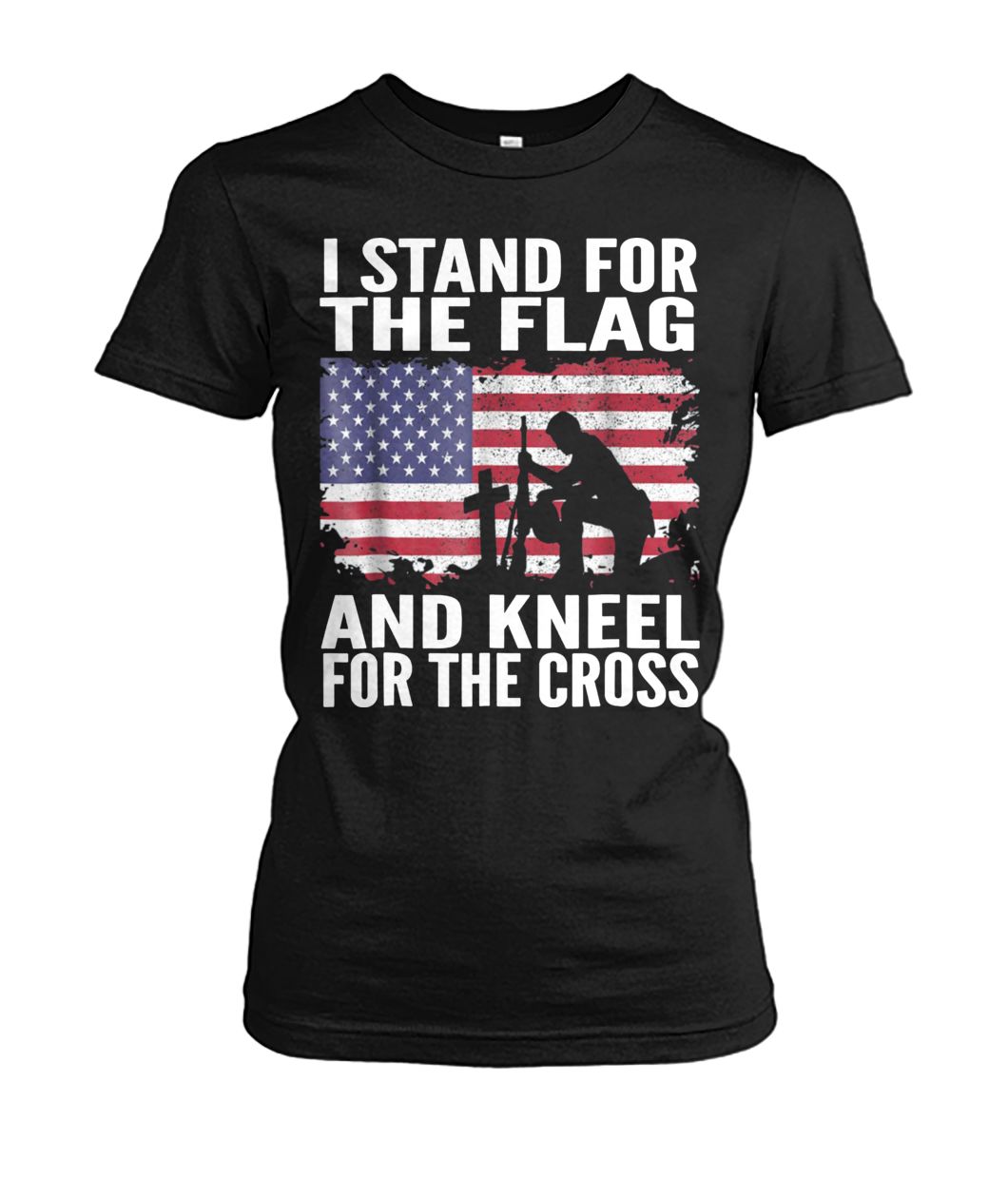 I stand for the flag I kneel for the cross patriotic military women's crew tee