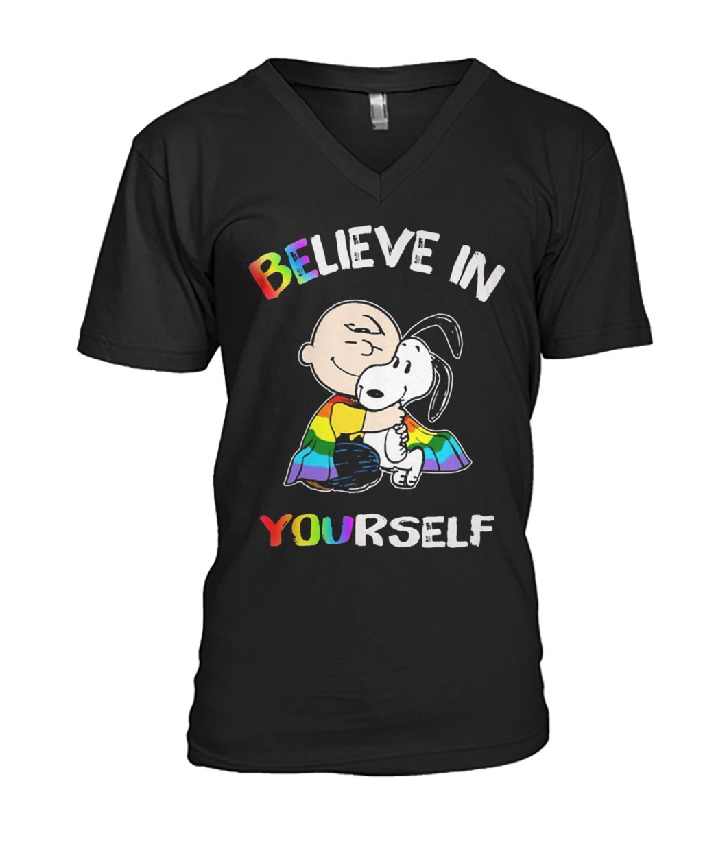 LGBT charlie brown and snoopy believe in yourself mens v-neck