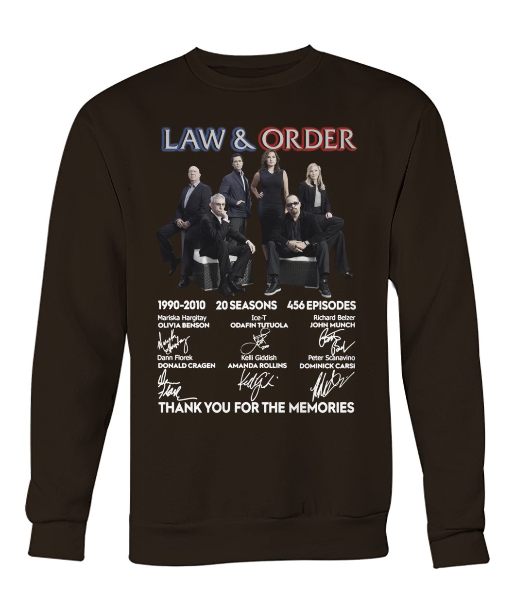 Law and order tv show 1990 2010 20 seasons 456 episodes thank you for memories signatures crew neck sweatshirt
