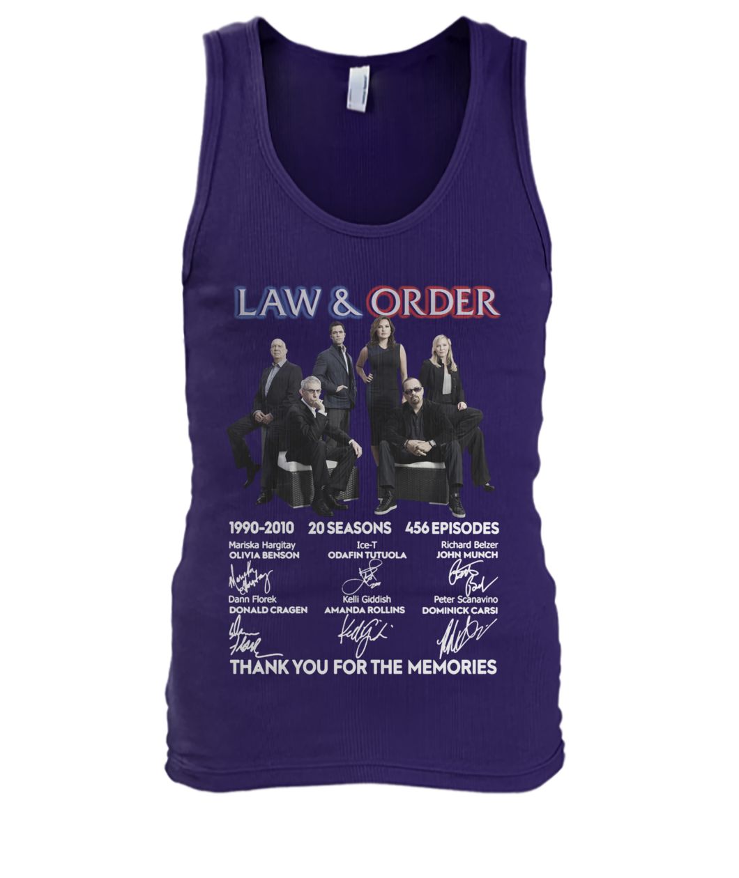 Law and order tv show 1990 2010 20 seasons 456 episodes thank you for memories signatures men's tank top