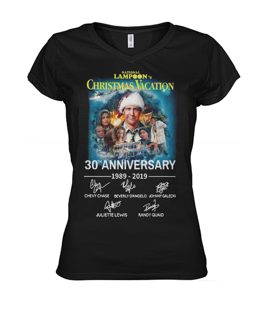 National lampoon's christmas vacation 30th anniversary 1989-2019 signatures women's v-neck