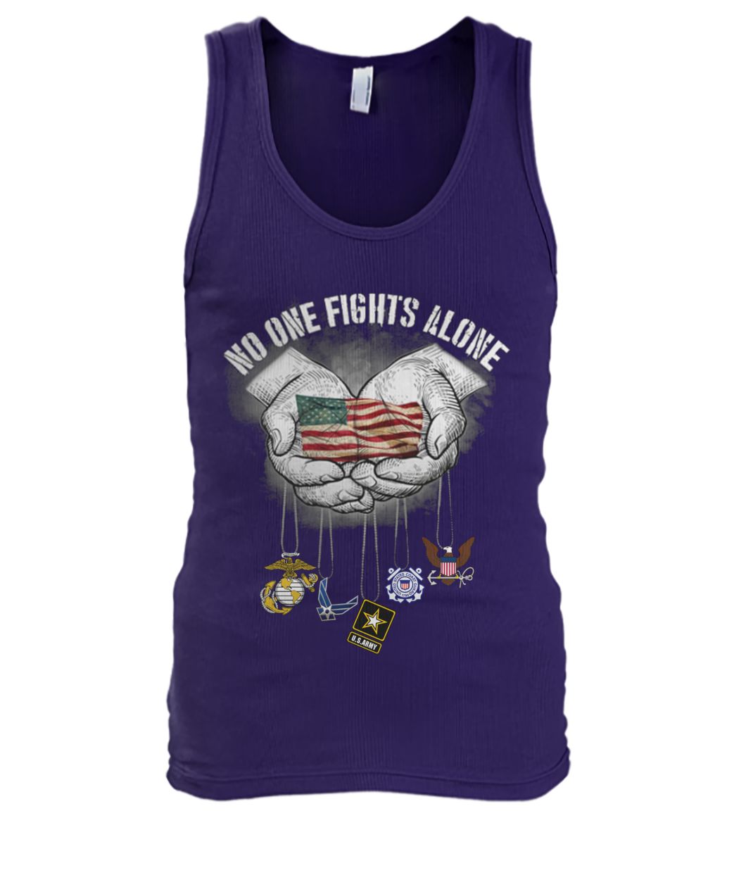 No one fights alone american flag in hands men's tank top