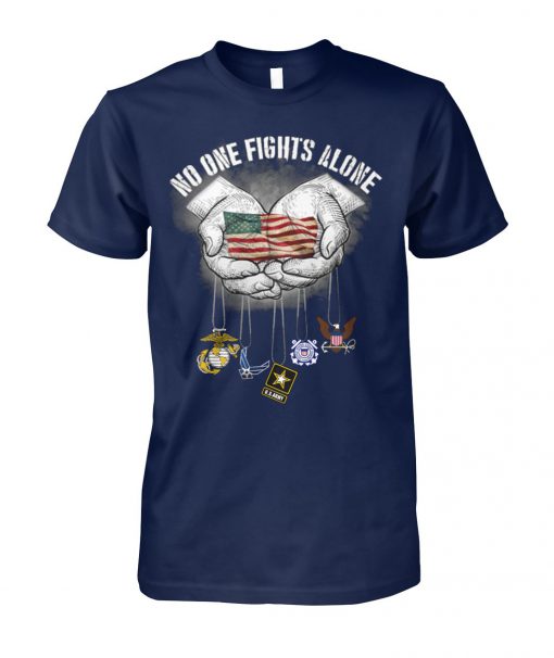 No one fights alone american flag in hands unisex cotton tee