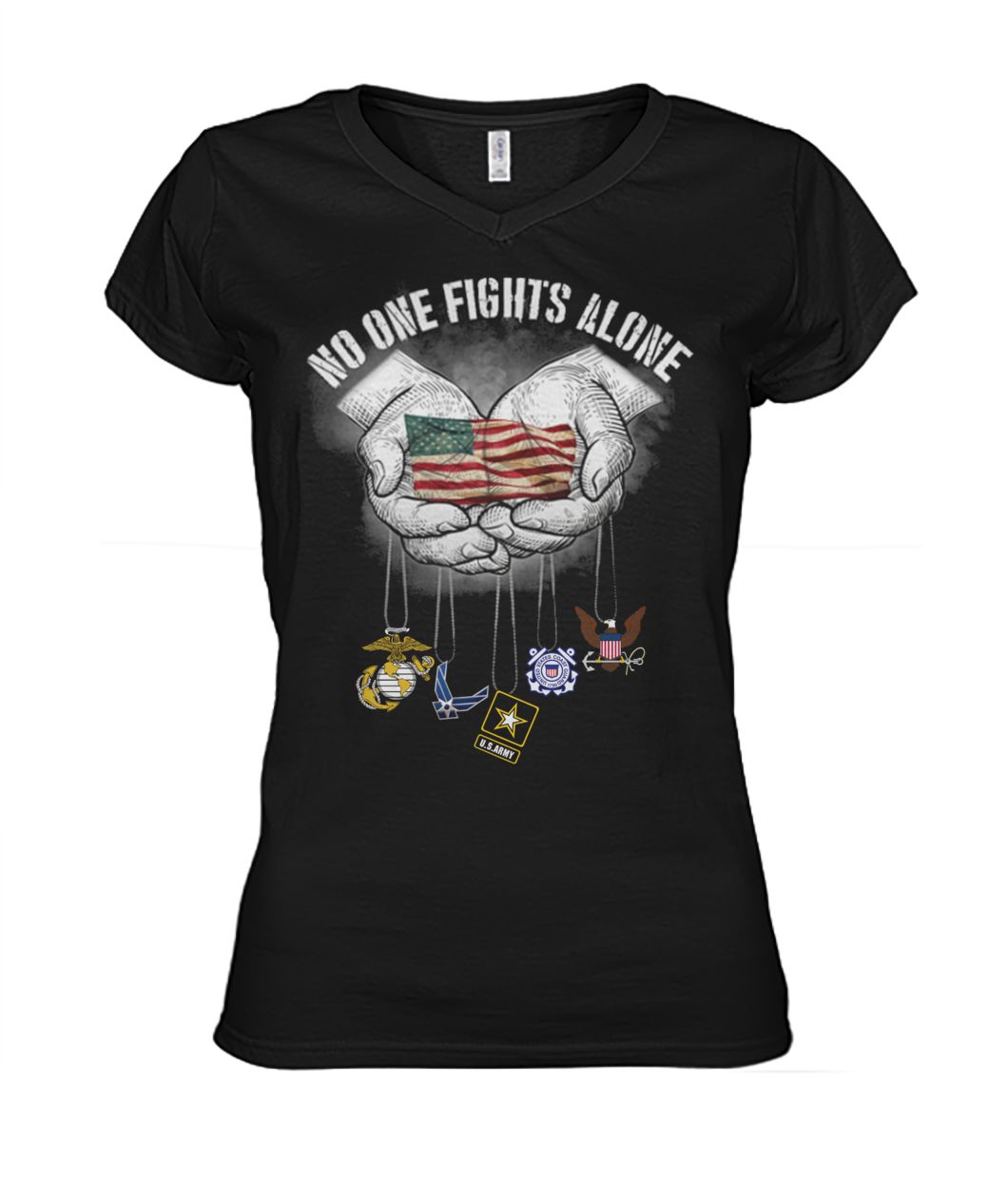 No one fights alone american flag in hands women's v-neck