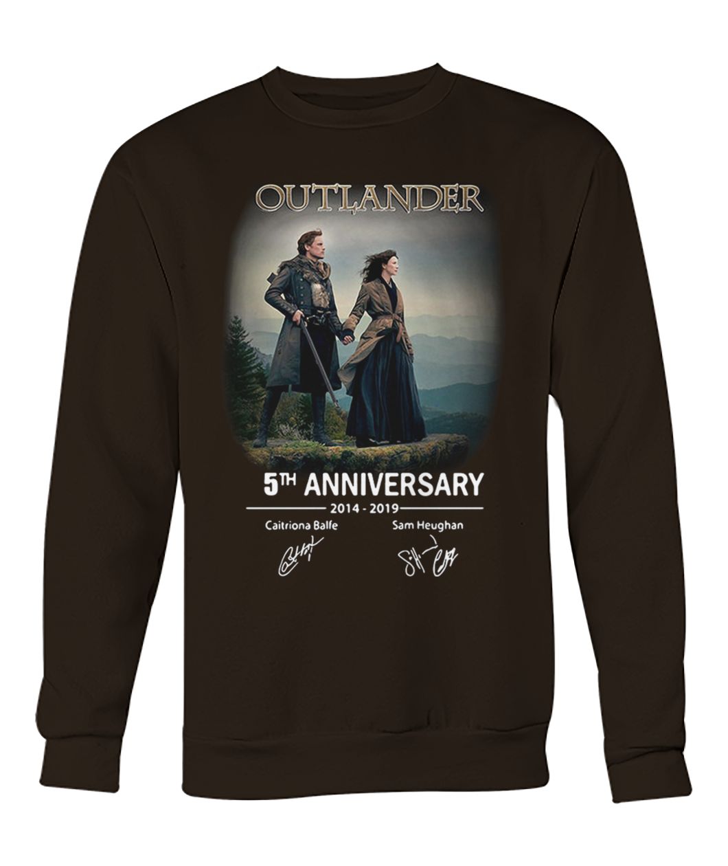 Outlander 5th anniversary 2014 2019 caitriona balfe sam heughan signatures crew neck sweatshirt