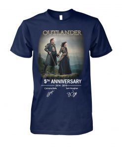 Outlander 5th anniversary 2014 2019 caitriona balfe sam heughan signatures unisex cotton tee