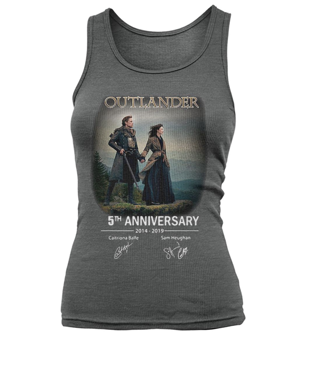 Outlander 5th anniversary 2014 2019 caitriona balfe sam heughan signatures women's tank top