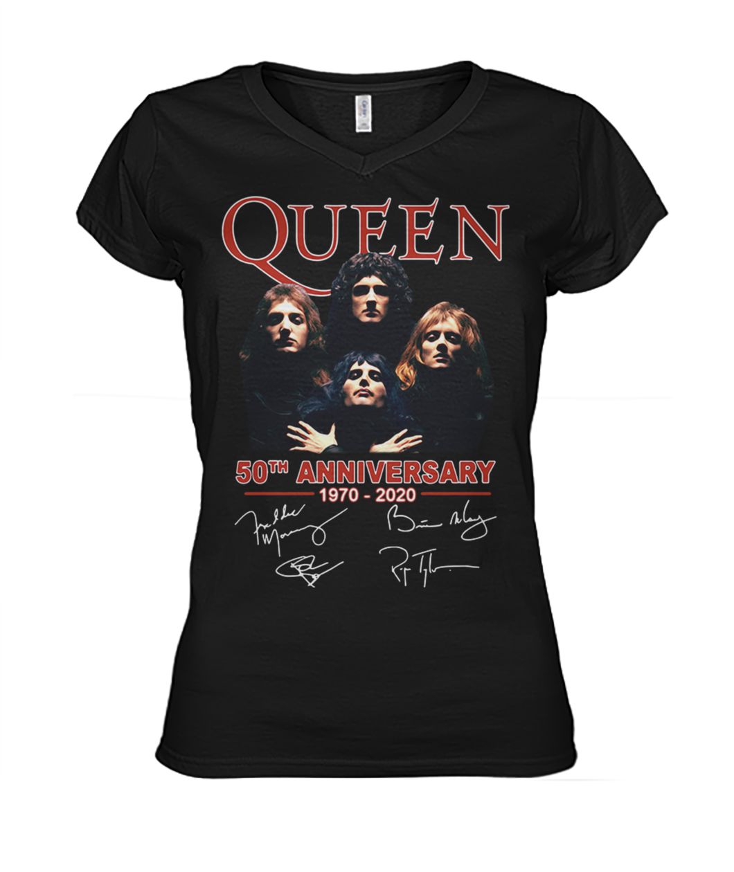 Queen 50th anniversary 1970 2020 signatures women's v-neck
