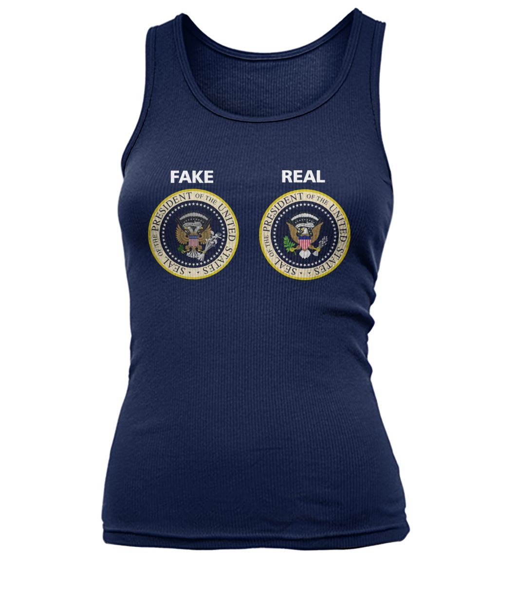 Real and fake presidential seal women's tank top