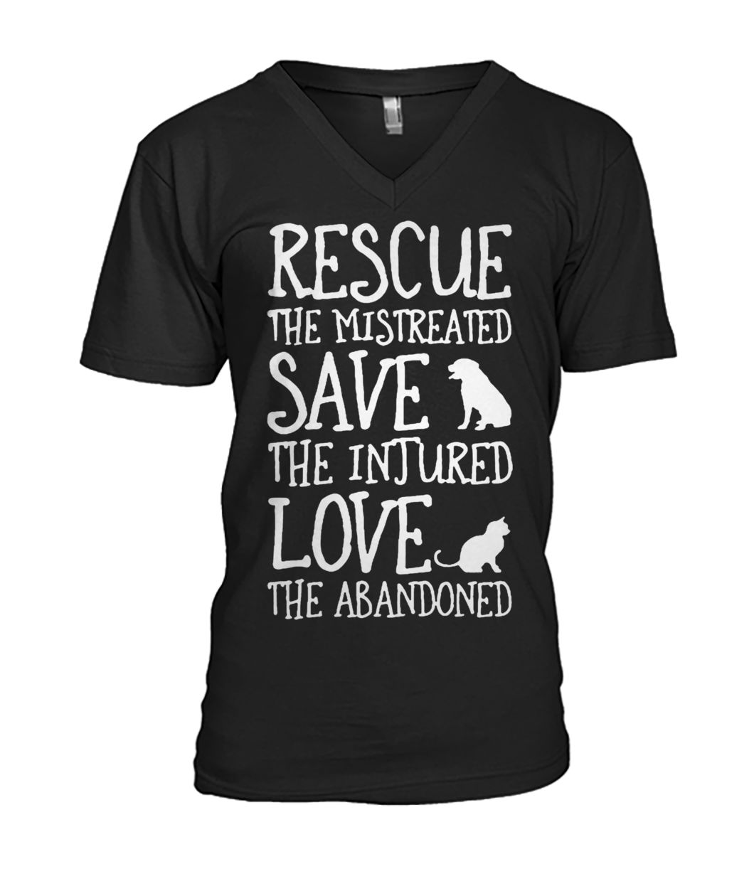 Rescue the mistreated save the injured love the abandoned mens v-neck