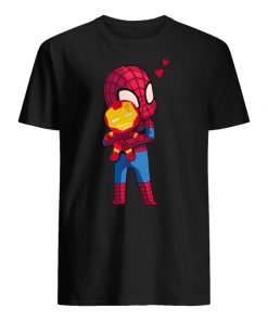 Spider man hug baby iron man men's shirt
