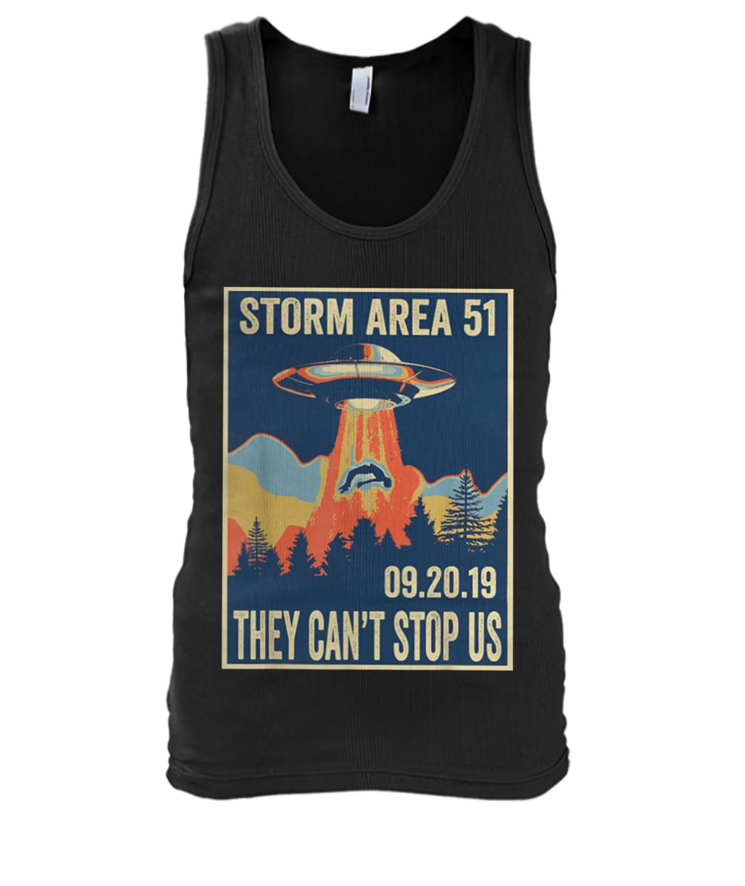 Storm area 51 alien ufo they can't stop us vintage poster men's tank top