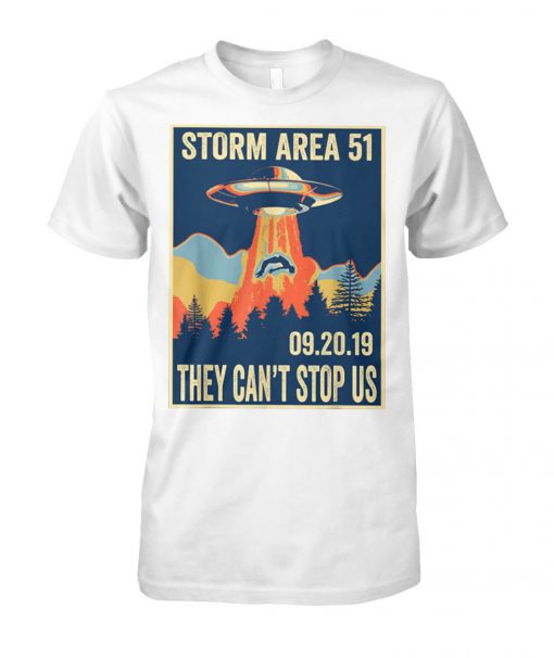 Storm area 51 alien ufo they can't stop us vintage poster unisex cotton tee