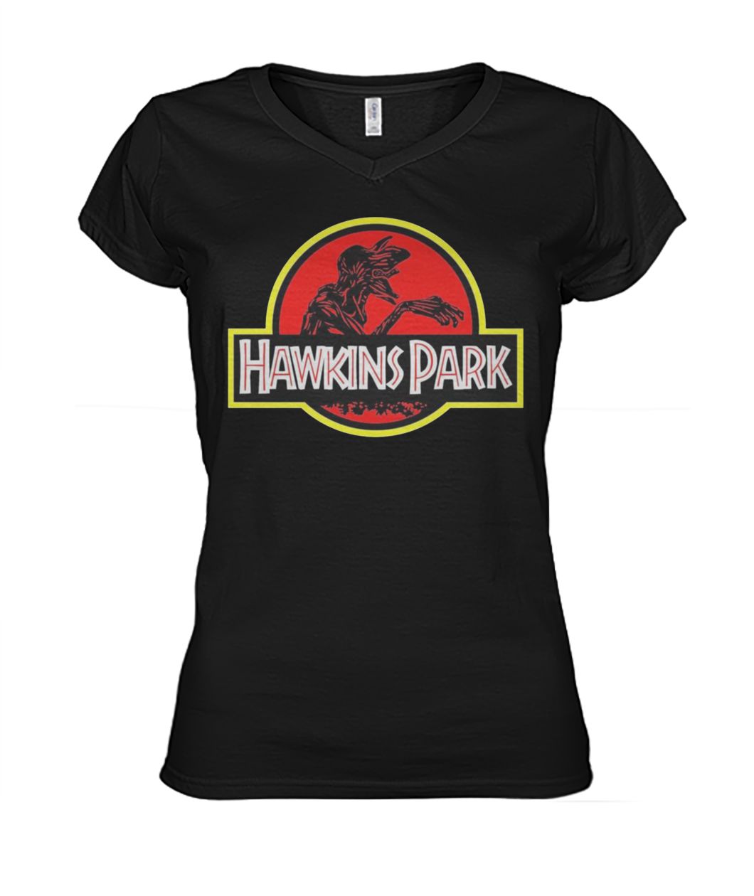 Stranger things hawkins park jurassic park women's v-neck