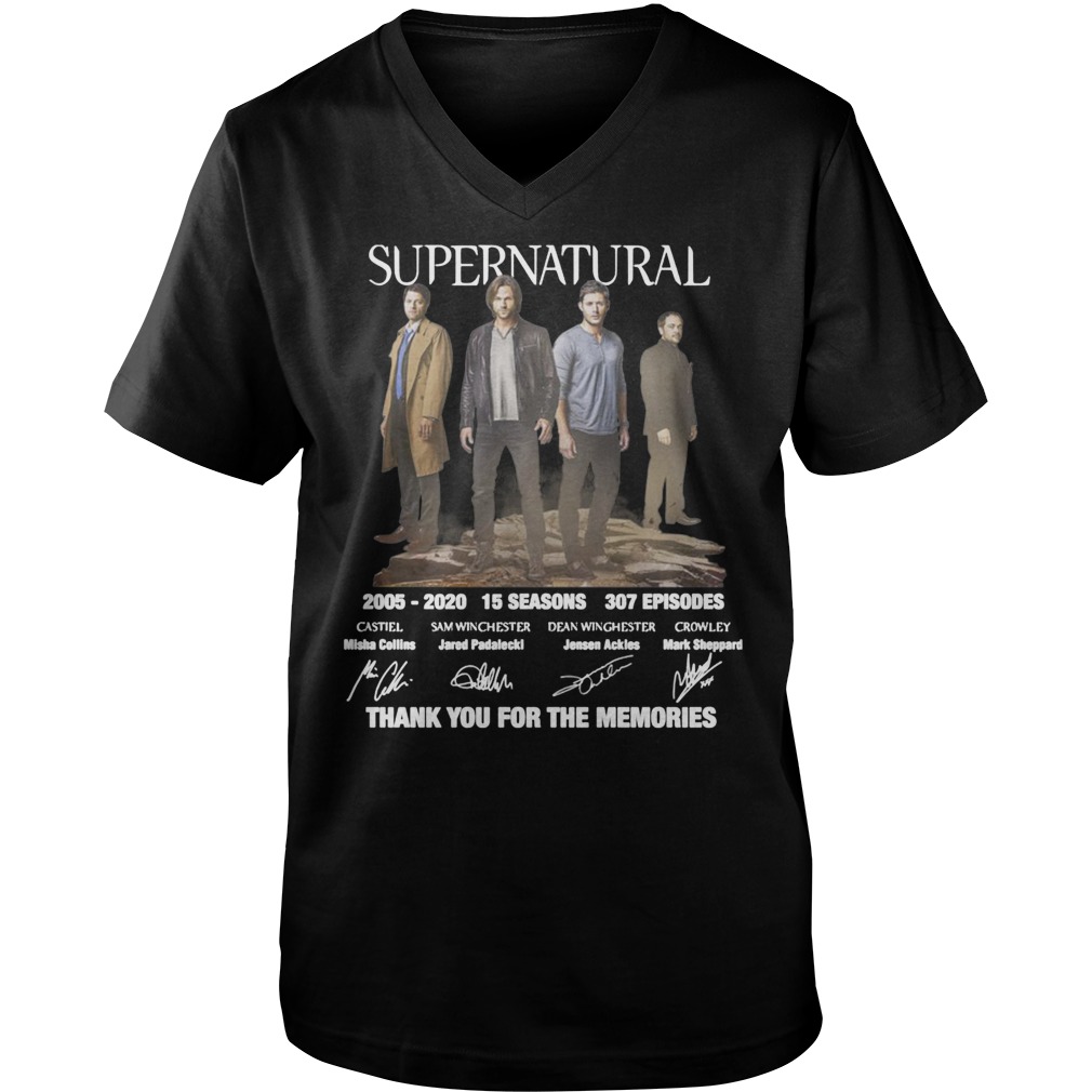 Supernatural 2005-2020 15 seasons 307 episodes signatures thank you for the memories guy v-neck