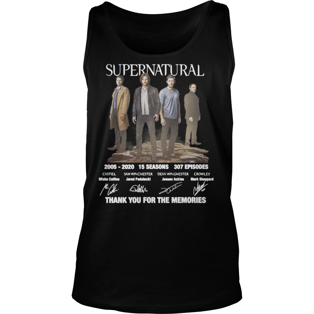 Supernatural 2005-2020 15 seasons 307 episodes signatures thank you for the memories tank top