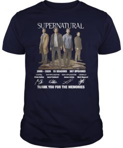 Supernatural 2005-2020 15 seasons 307 episodes signatures thank you for the memories unisex shirt
