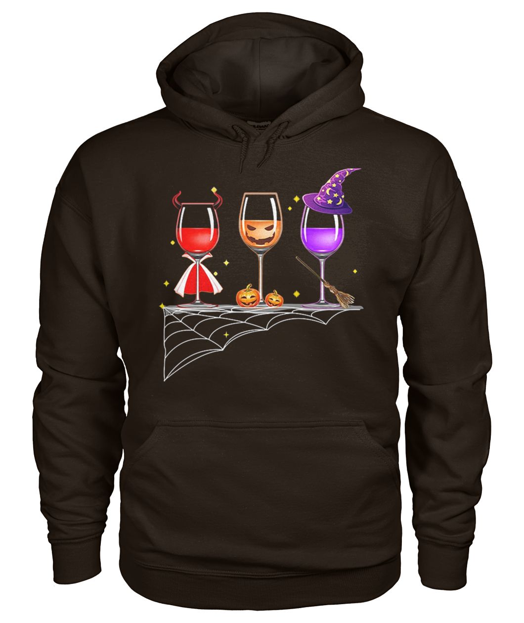 Three glasses of wine halloween gildan hoodie