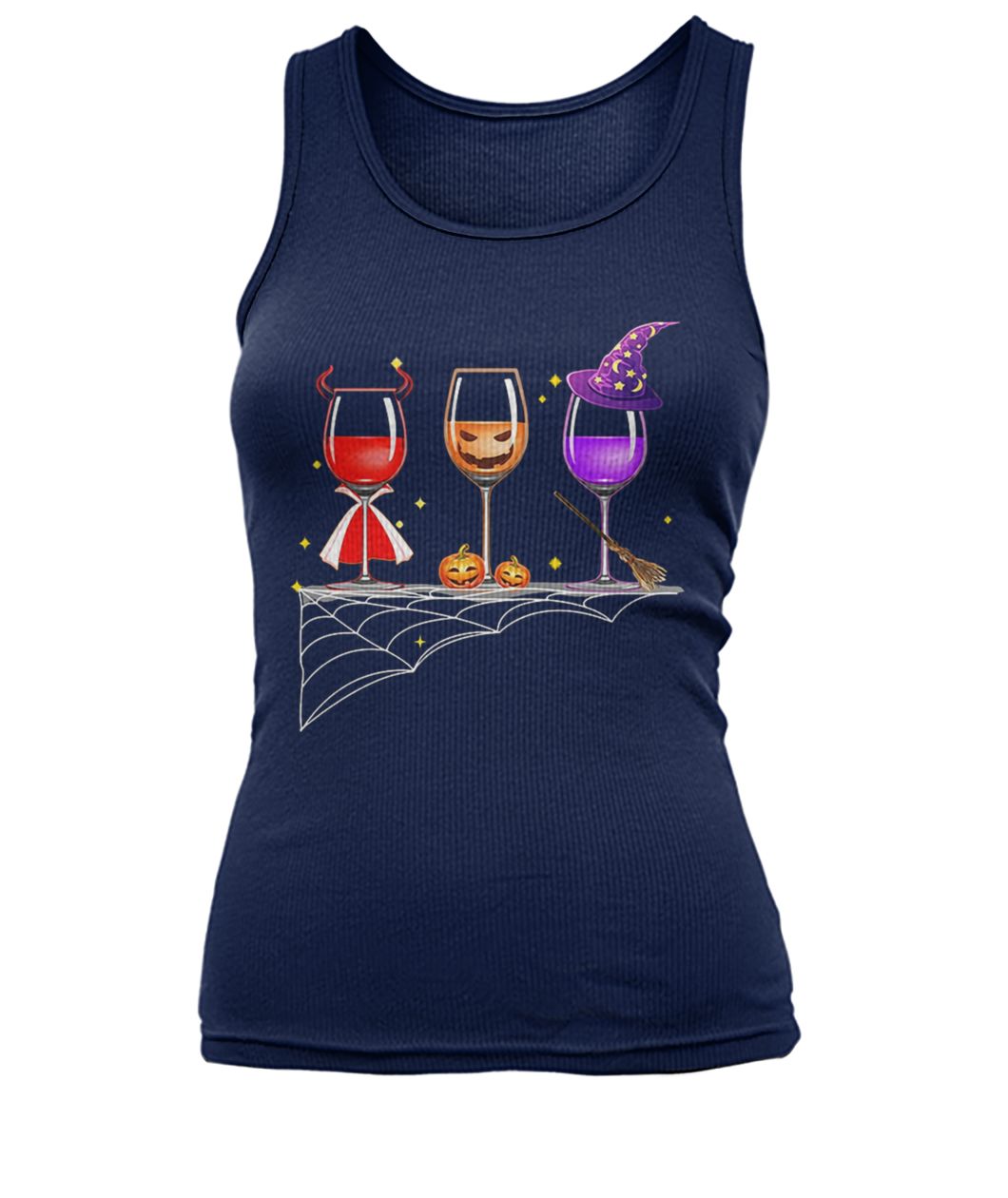 Three glasses of wine halloween women's tank top