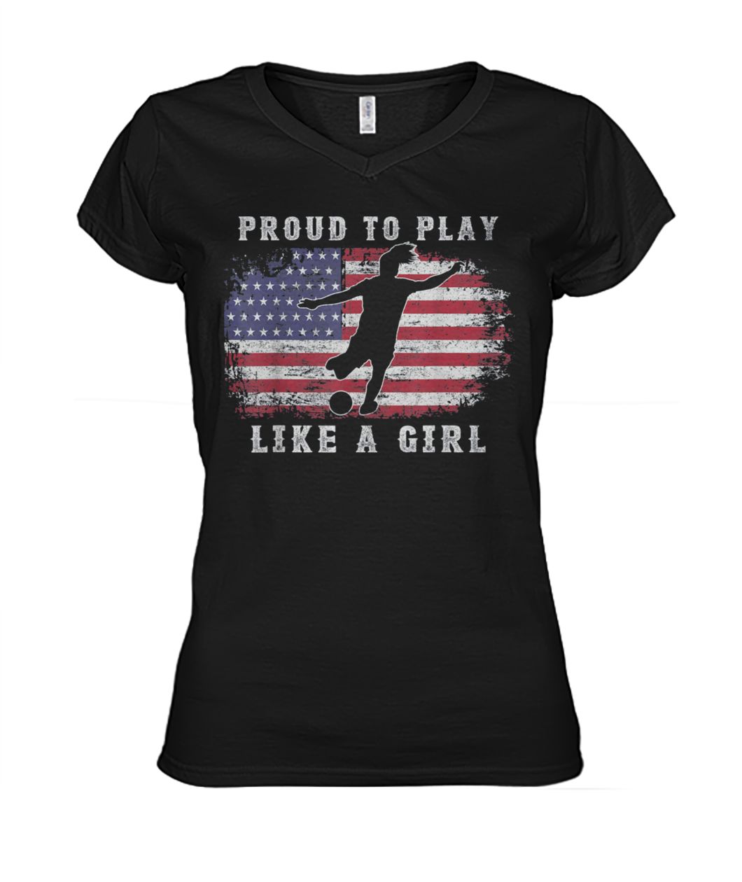 USA women soccer american flag proud to play like a girl women's v-neck