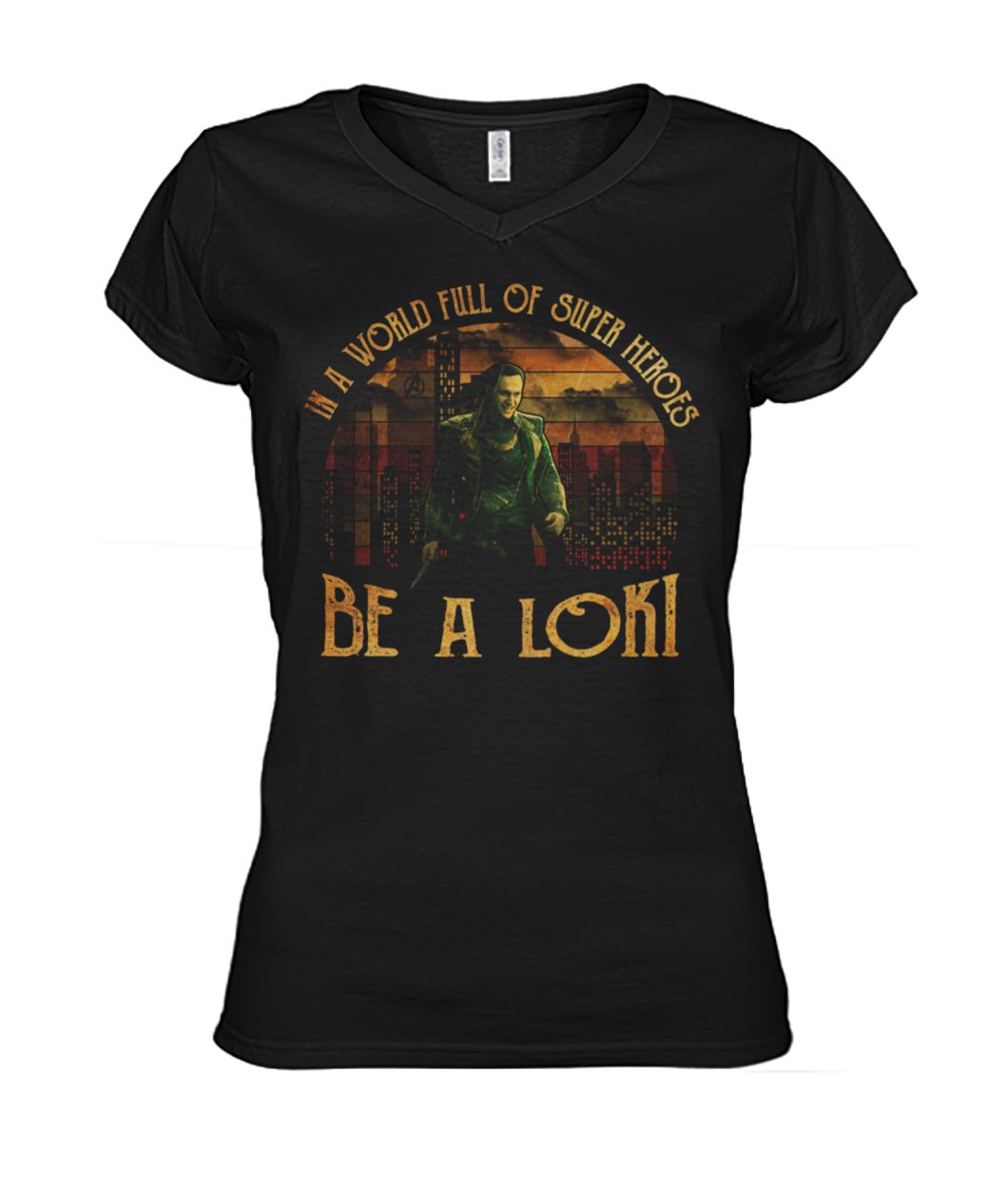 Vintage in a world full of super heroes be a loki women's v-neck